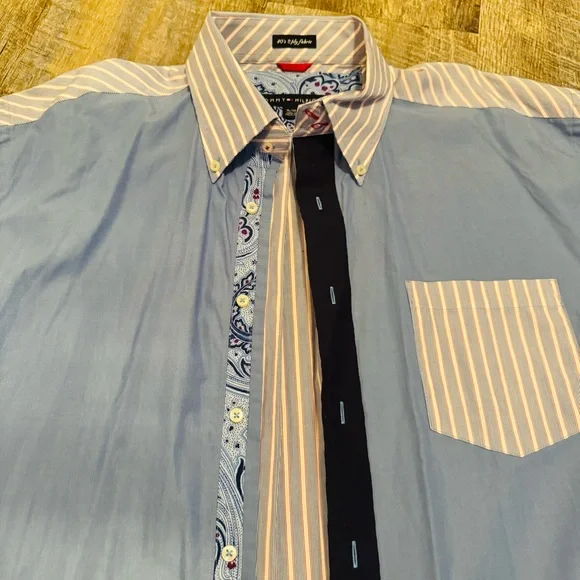Tommy Hilfiger Patchwork Button Down Shirt XL 80s 2 Ply Fabric Striped Paisley - Picture 16 of 16